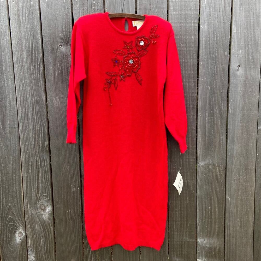 Vintage 70s Fränco Michellë Beaded Acrylic Sweater Dress
